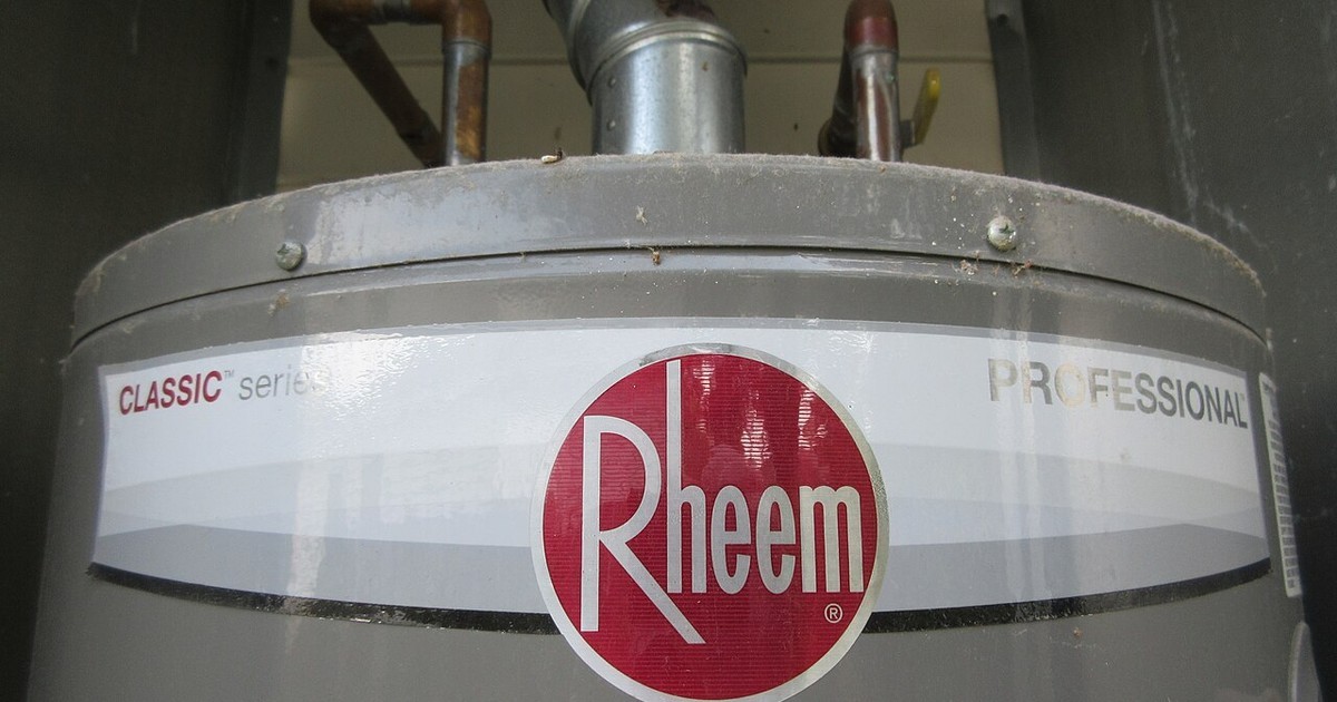 The top of a Rheem storage hot water tank
